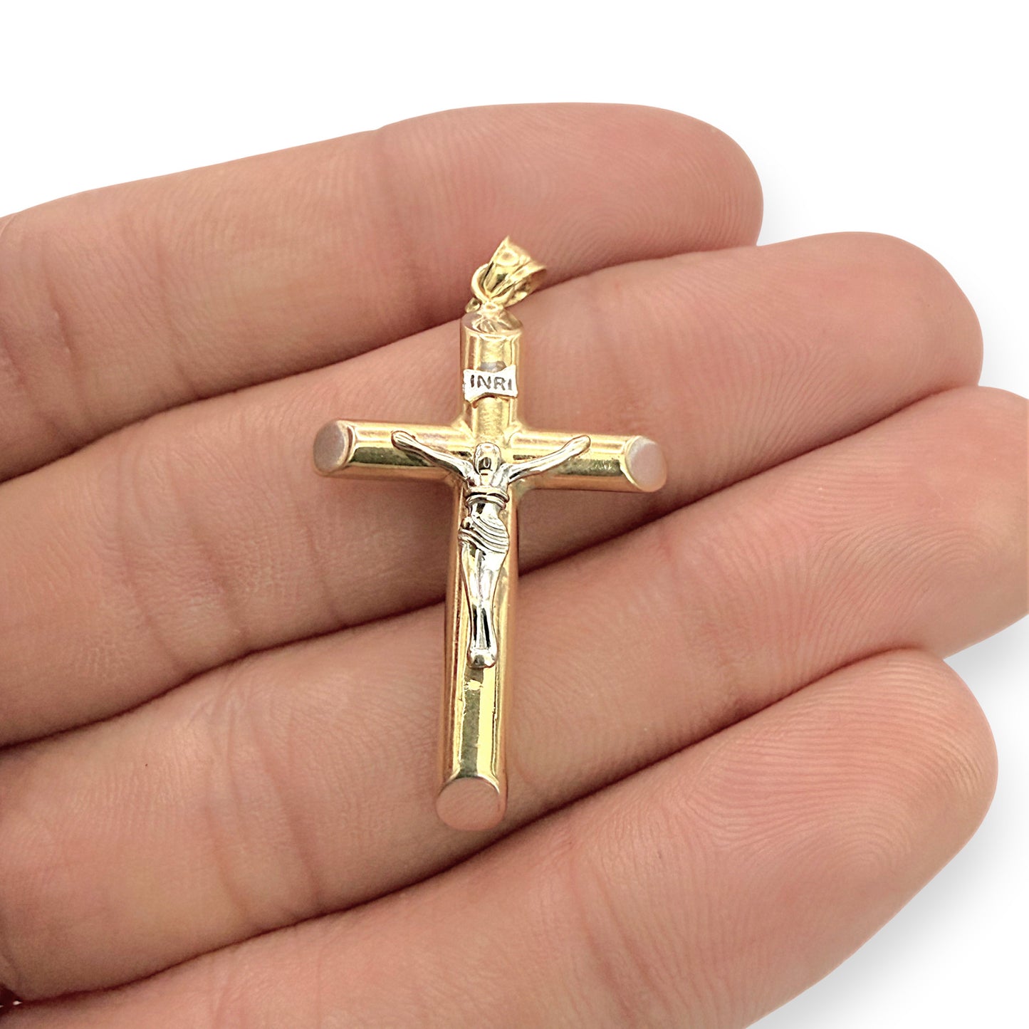 NZGD | 18ct Y/W Gold Two‑Tone Crucifix of Strength 34.6mm