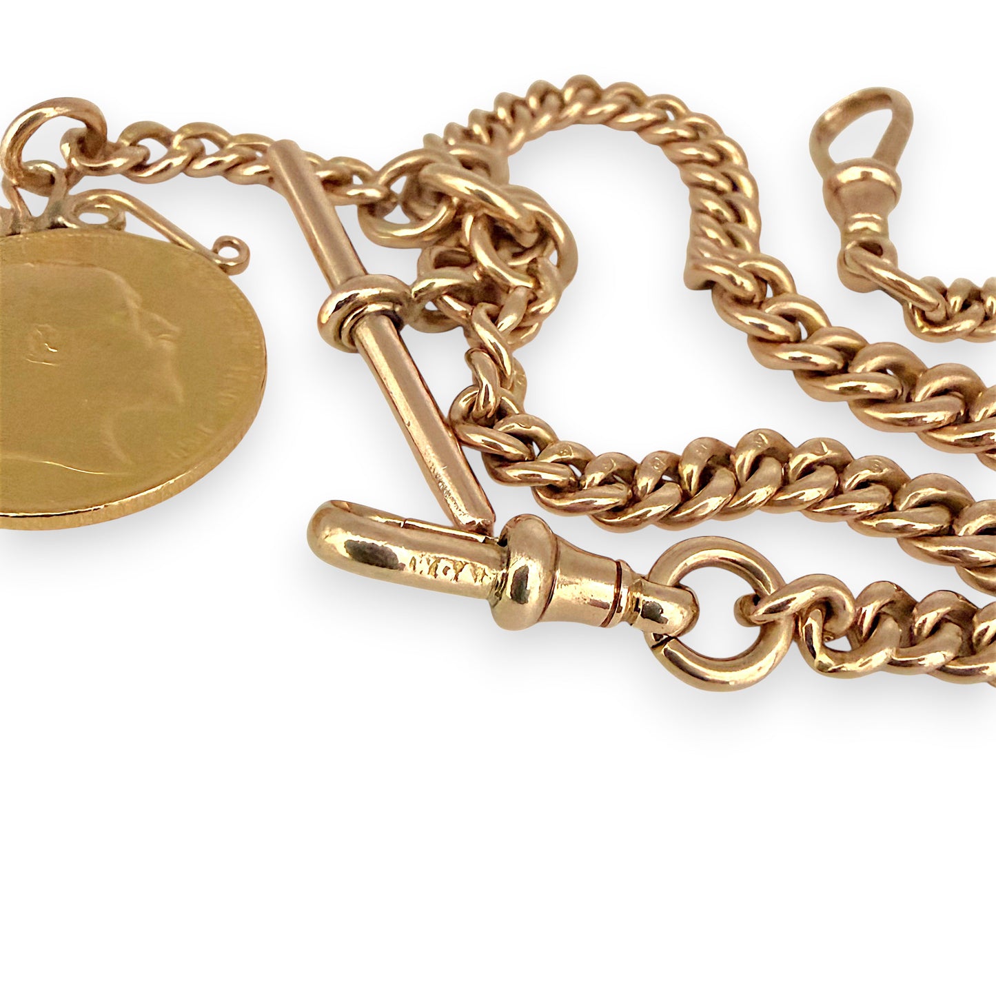NZGD | 22ct 1904 Full Sovereign with 9ct Curb Chain with T Bar