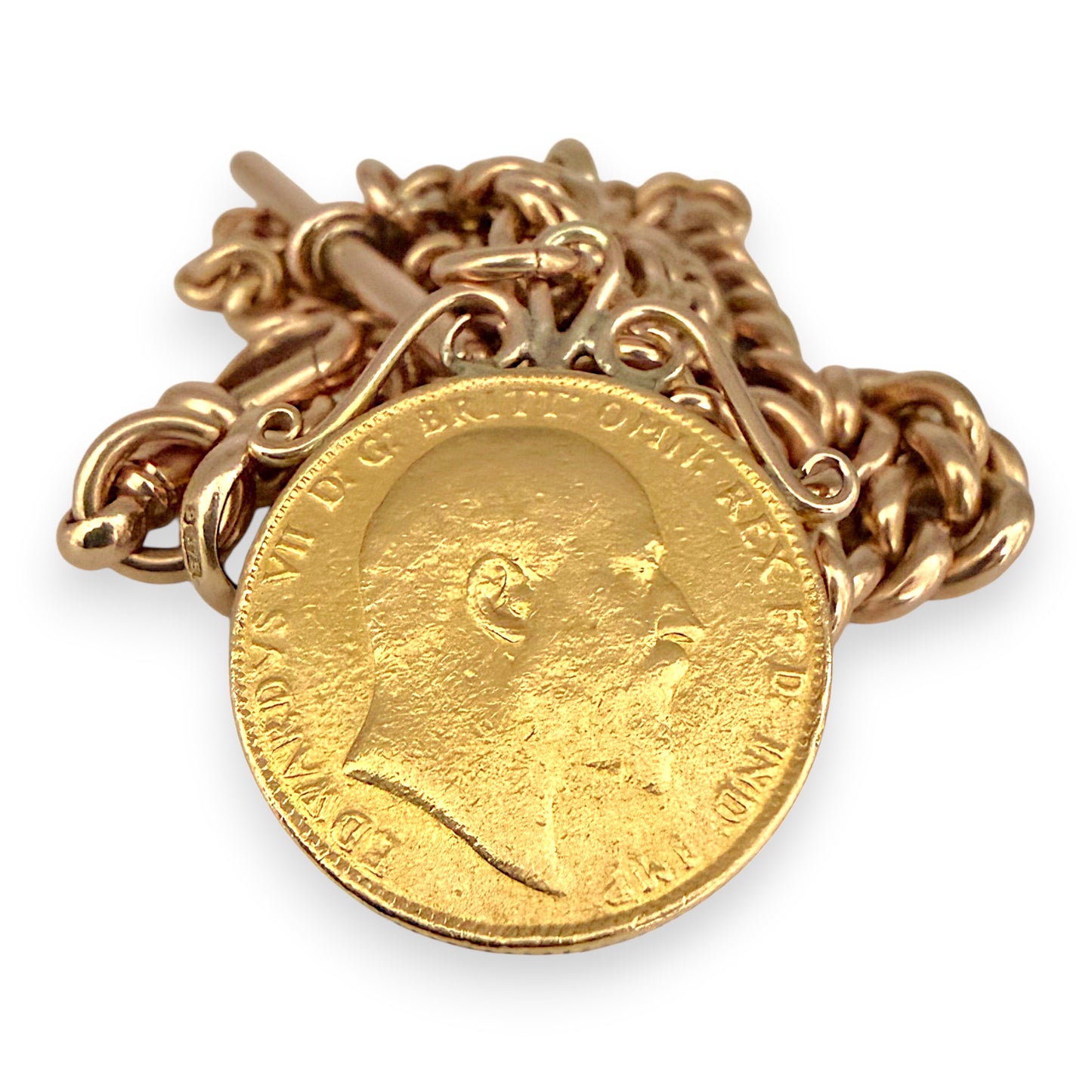 NZGD | 22ct 1904 Full Sovereign with 9ct Curb Chain with T Bar