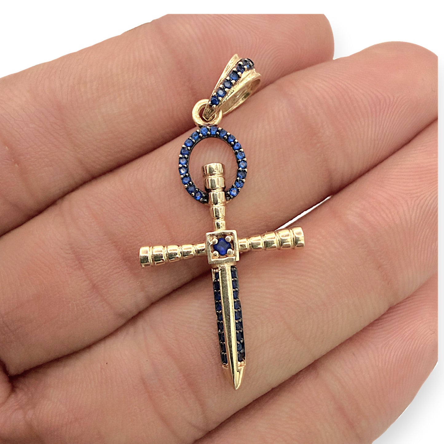NZGD | 18ct Gold Sword of Blue Grace Pendant 35.5mm