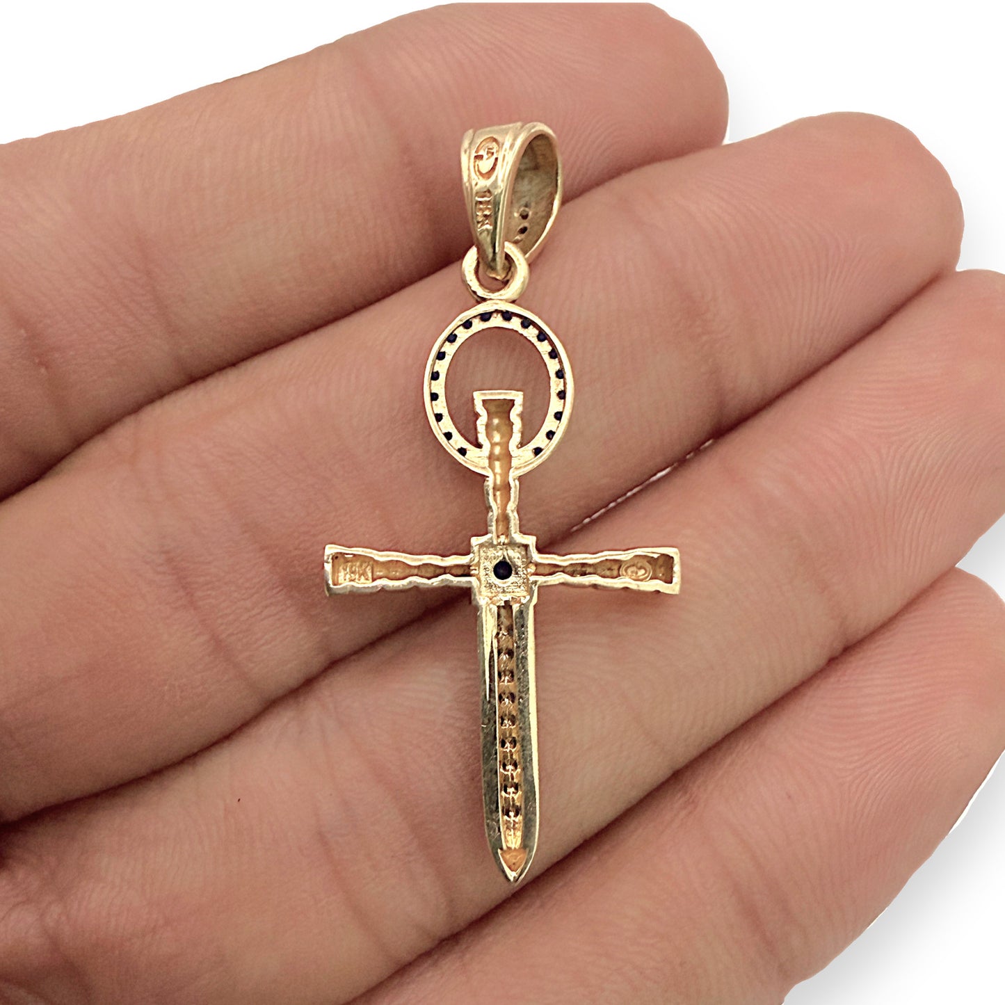 NZGD | 18ct Gold Sword of Blue Grace Pendant 35.5mm