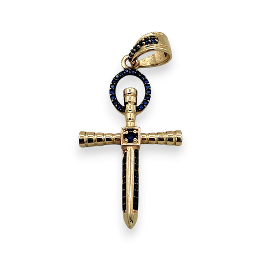 NZGD | 18ct Gold Sword of Blue Grace Pendant 35.5mm