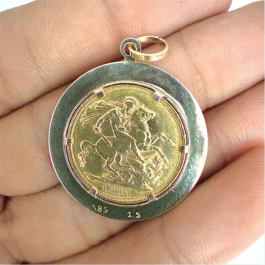 NZGD | 22ct 1905 Full Sovereign in 14ct Gold Pendant