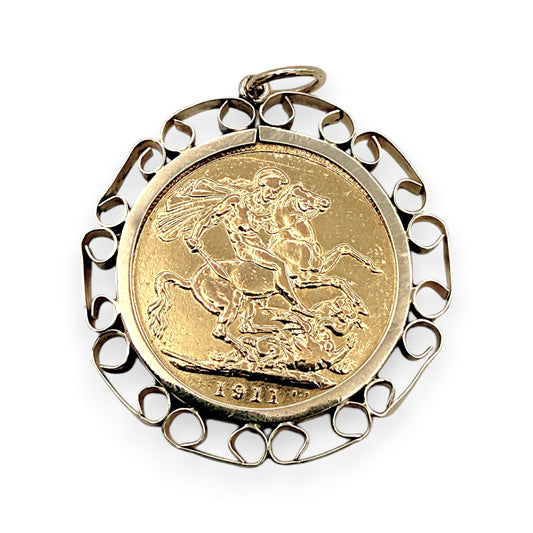 NZGD | 22ct Gold 1911 King George Full Sovereign Pendant in 9ct Gold