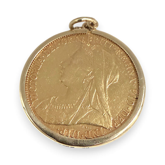 NZGD | 22ct Gold 1900 Queen Victoria Full Sovereign Pendant in 9ct Gold
