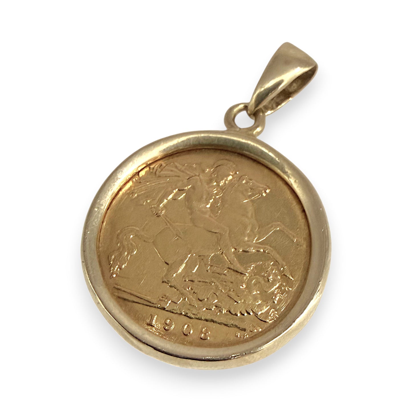 NZGD | 22ct Gold 1908 Edward VII half Sovereign in 9ct Pendant