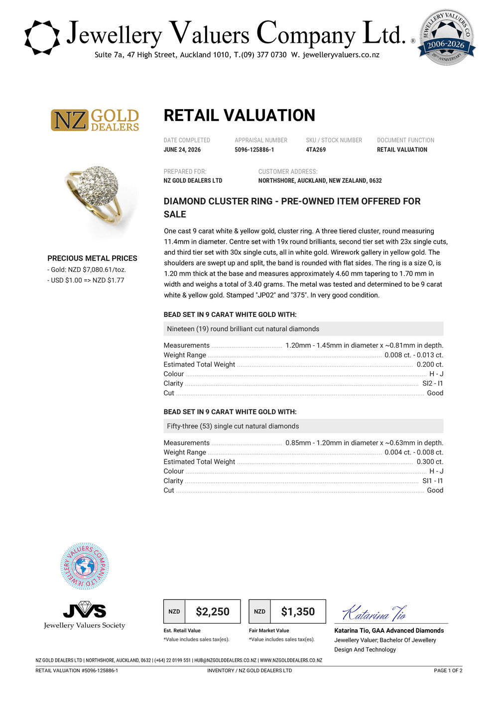 NZGD | 9ct Gold 0.5ct. Halo Classic Cluster Ring Valuation $2,250