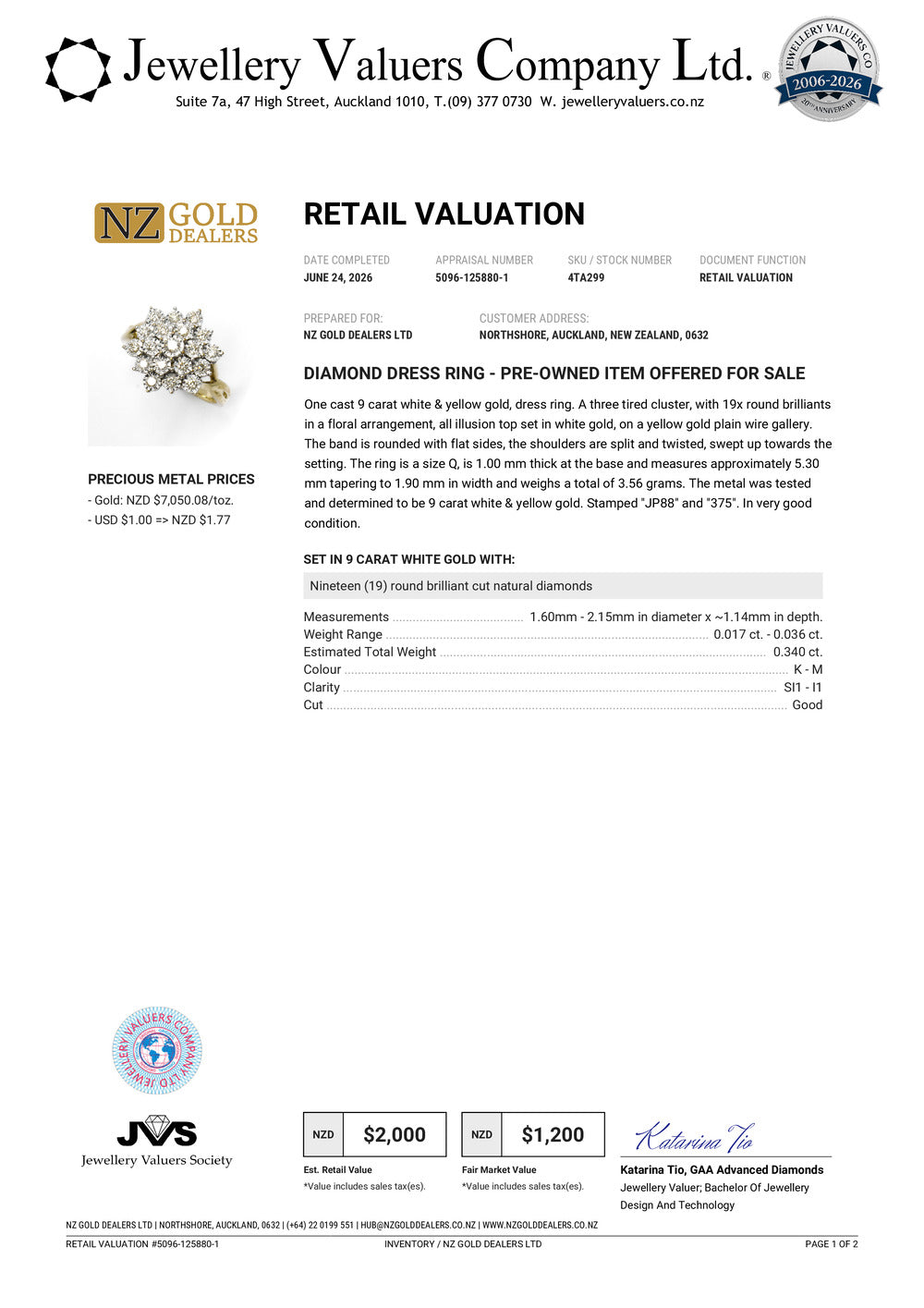 NZGD | 9ct Gold Diamond Bloom Classic Ring Valuation $2,000