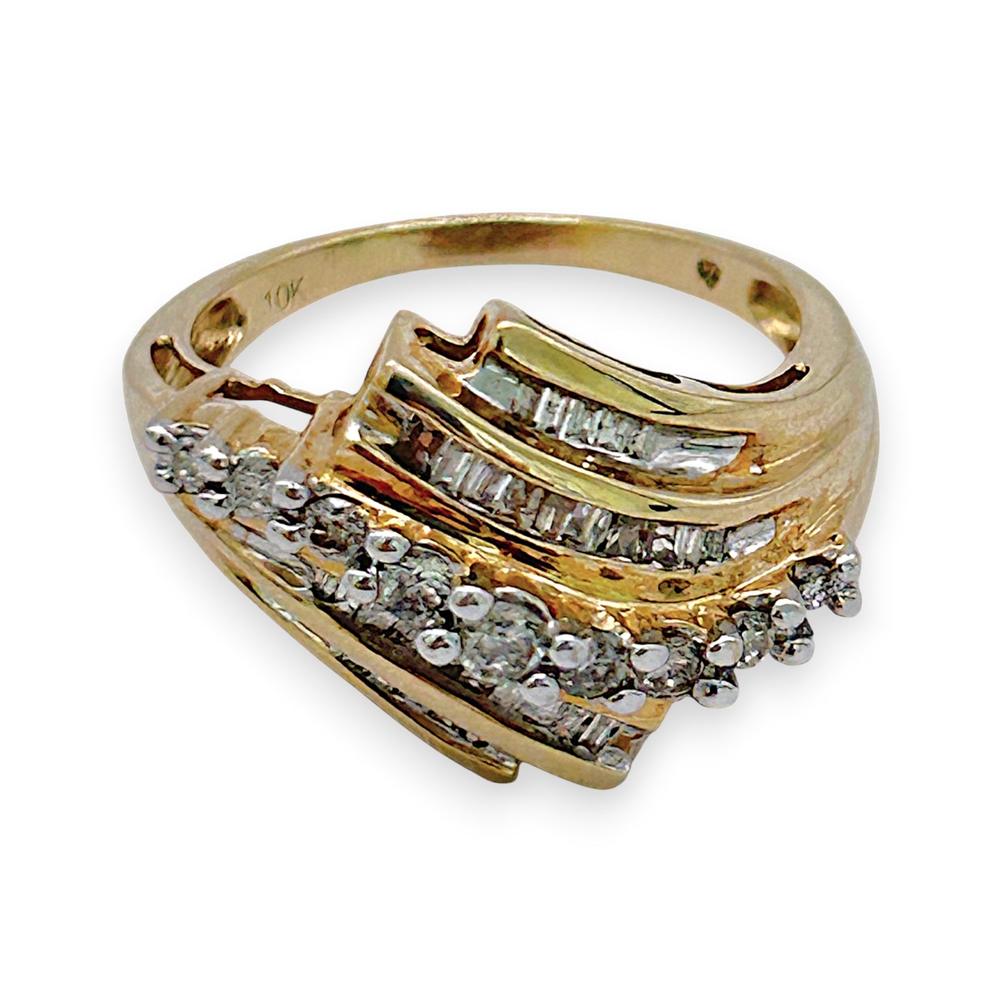 NZGD | 10ct Gold Diamond Baguette Wave Ring Valuation $2,200