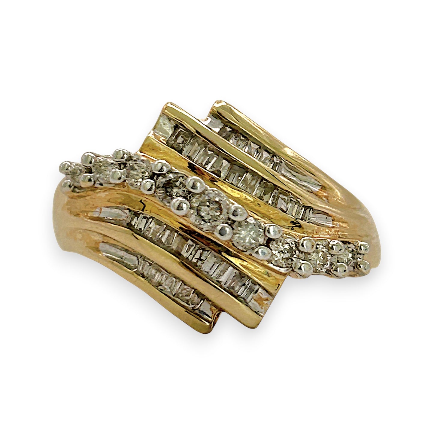 NZGD | 10ct Gold Diamond Baguette Wave Ring Valuation $2,200