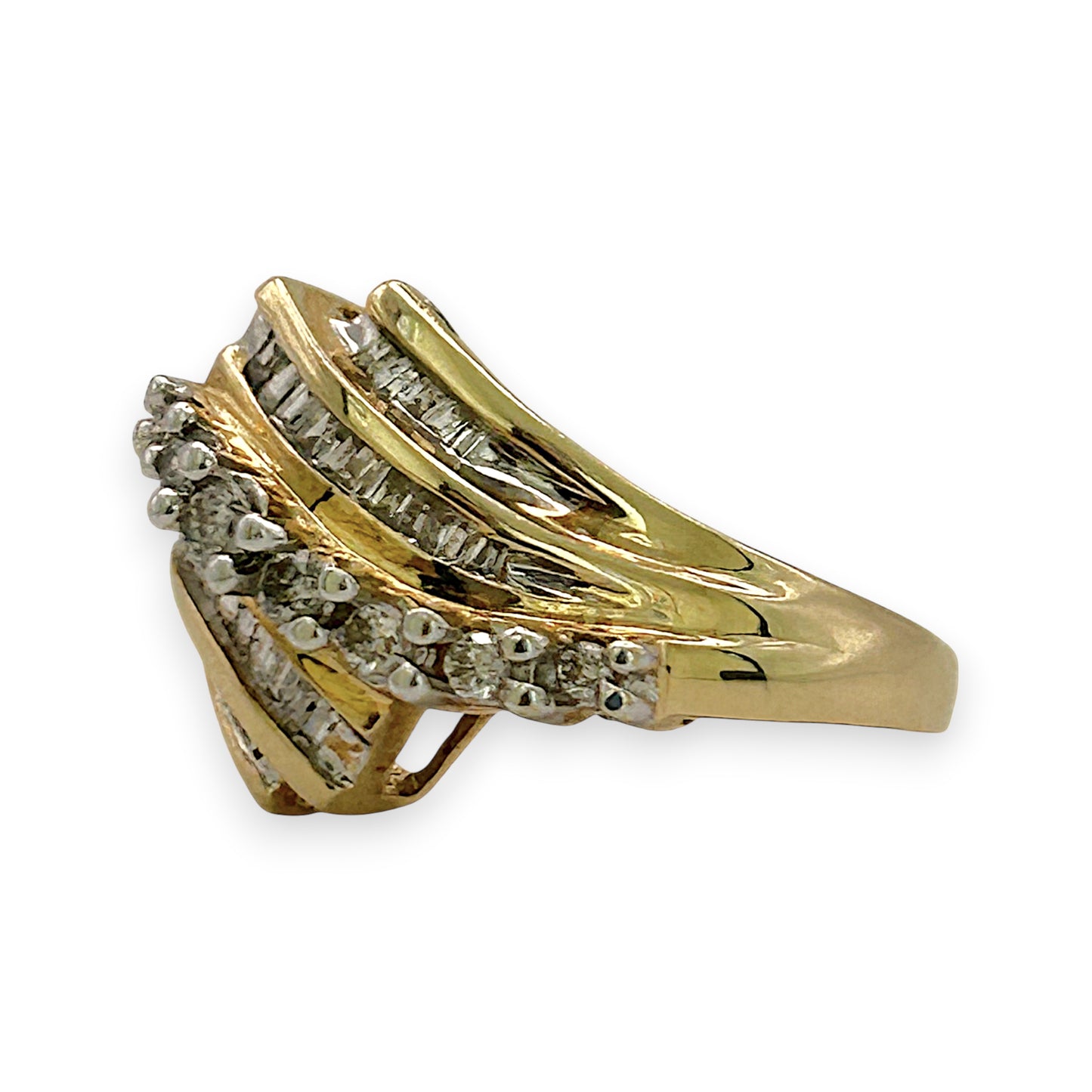 NZGD | 10ct Gold Diamond Baguette Wave Ring Valuation $2,200