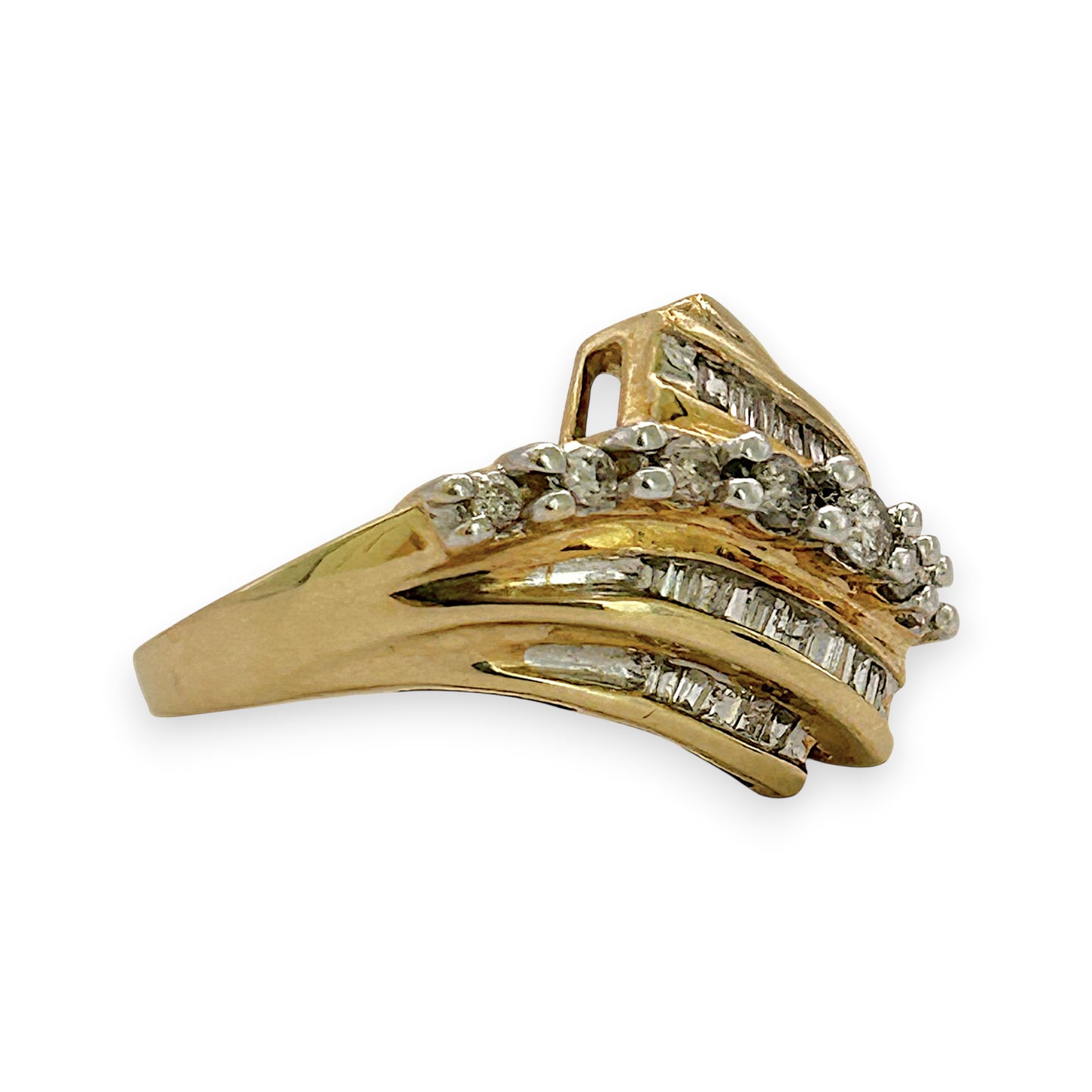 NZGD | 10ct Gold Diamond Baguette Wave Ring Valuation $2,200