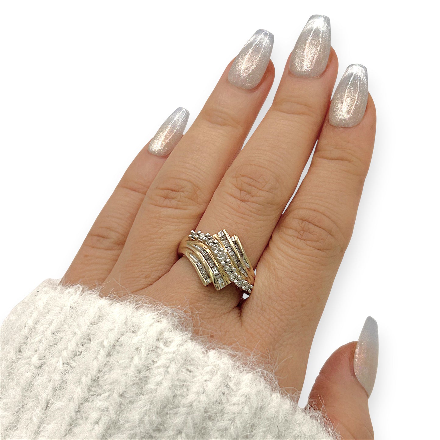NZGD | 10ct Gold Diamond Baguette Wave Ring Valuation $2,200