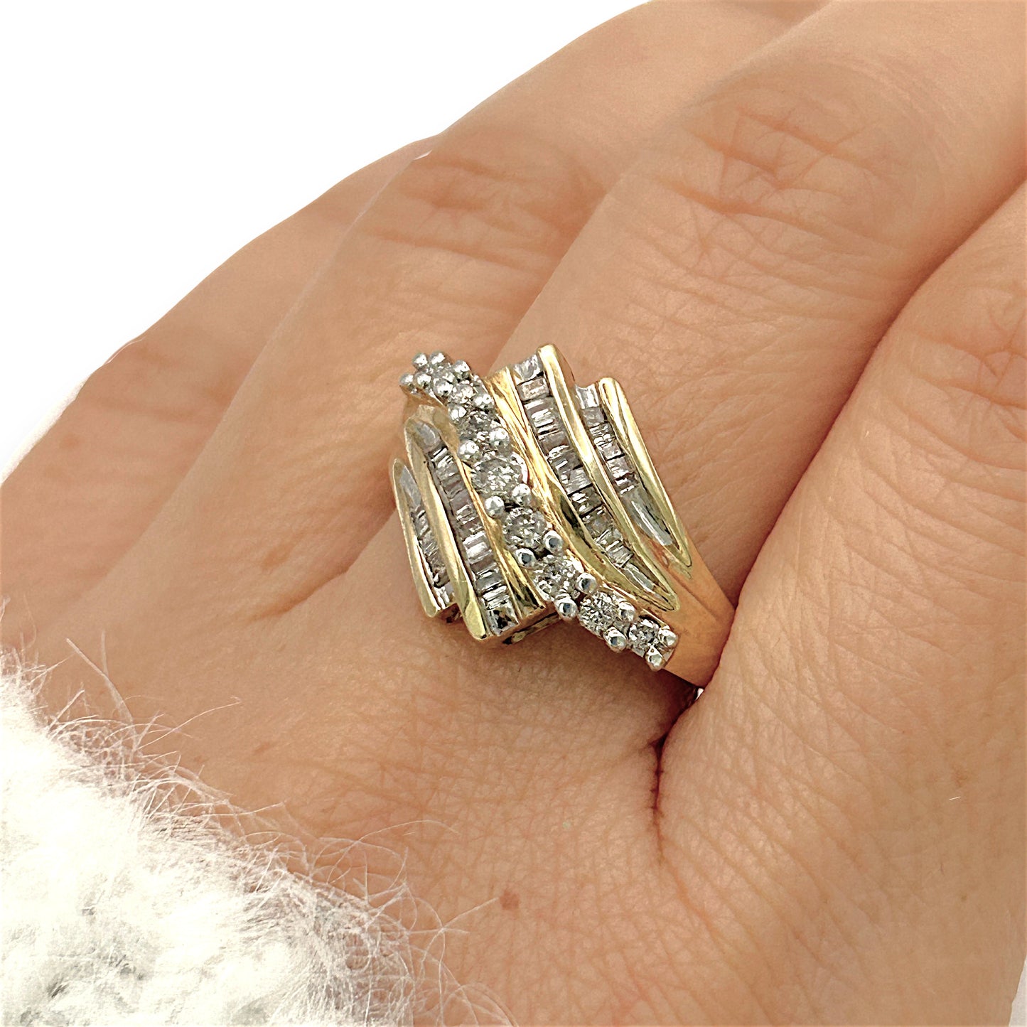 NZGD | 10ct Gold Diamond Baguette Wave Ring Valuation $2,200