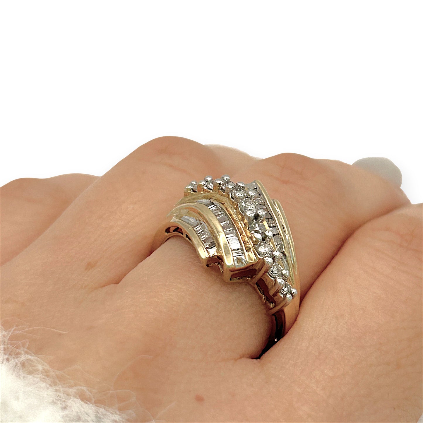 NZGD | 10ct Gold Diamond Baguette Wave Ring Valuation $2,200