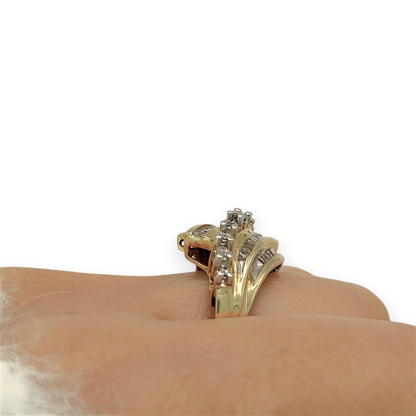 NZGD | 10ct Gold Diamond Baguette Wave Ring Valuation $2,200
