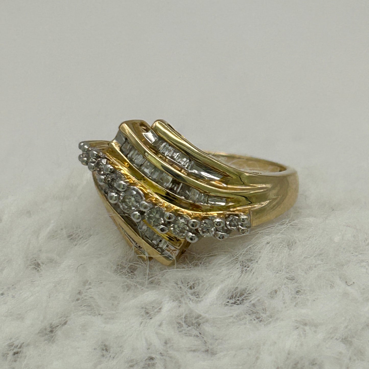 NZGD | 10ct Gold Diamond Baguette Wave Ring Valuation $2,200