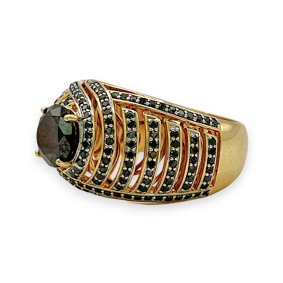 NZGD | 14ct Gold Black Diamond Eclipse Crest Ring Size V