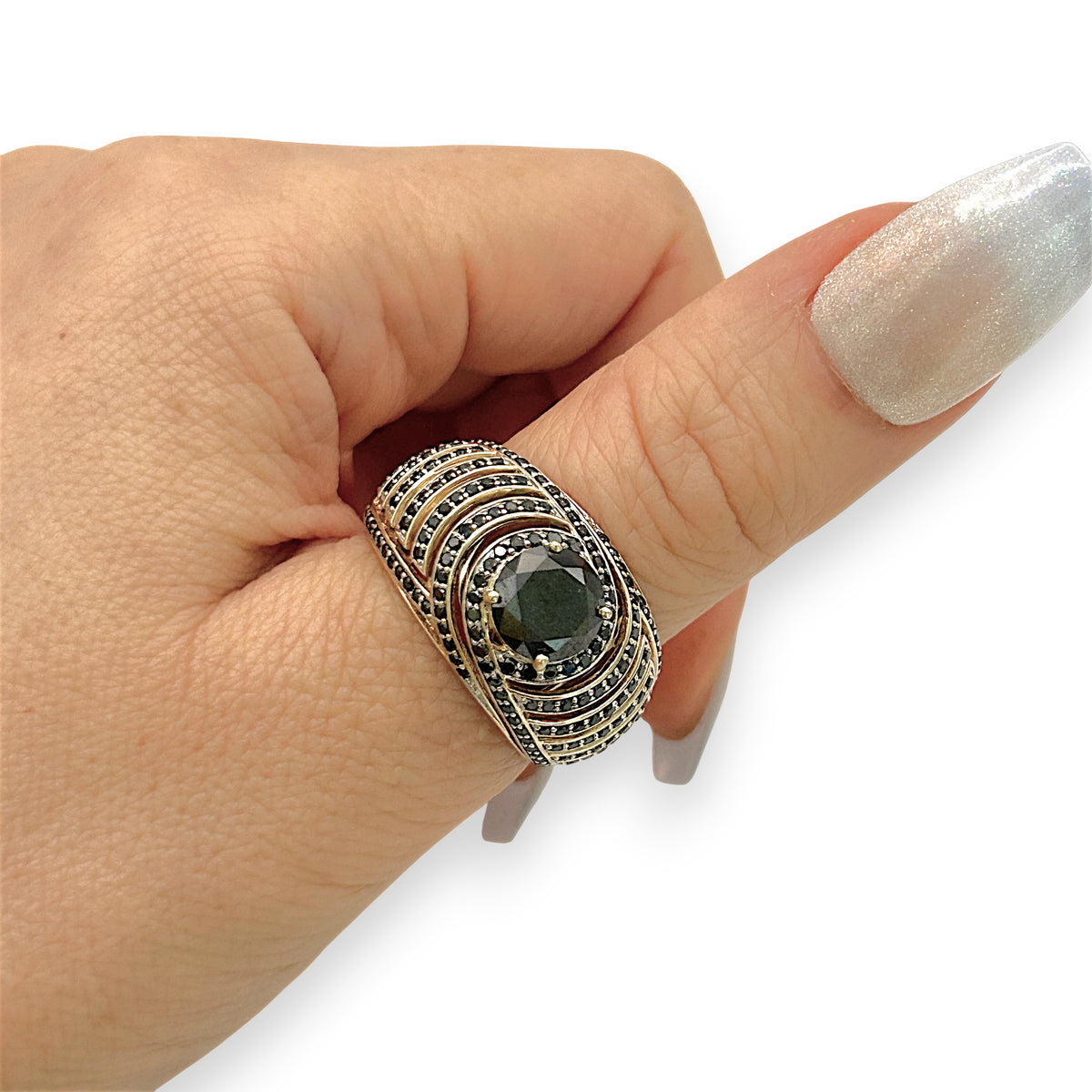 NZGD | 14ct Gold Black Diamond Eclipse Crest Ring Size V