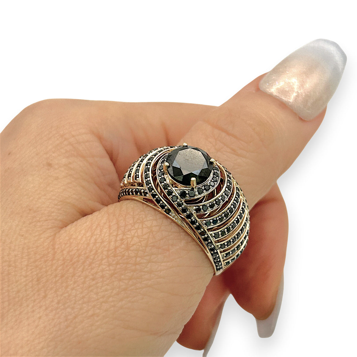 NZGD | 14ct Gold Black Diamond Eclipse Crest Ring Size V