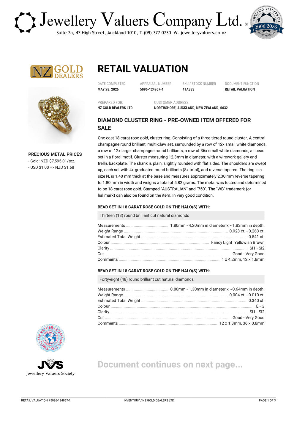 NZGD | 18ct Rose Gold Serenade Bloom Ring Valuation $6,400