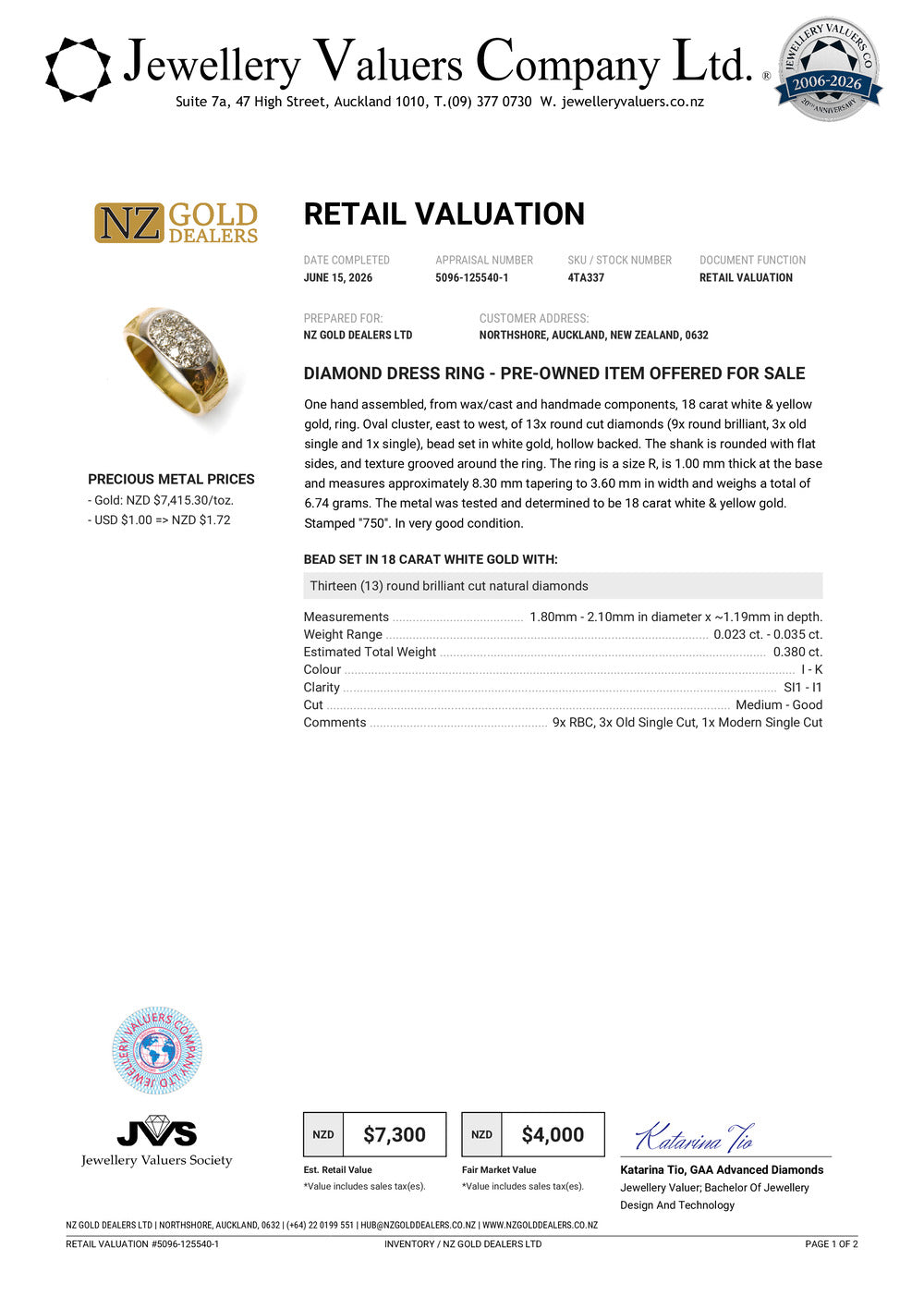 NZGD | 18ct Gold  Artisan Diamond Crown Ring Valuation $7,300