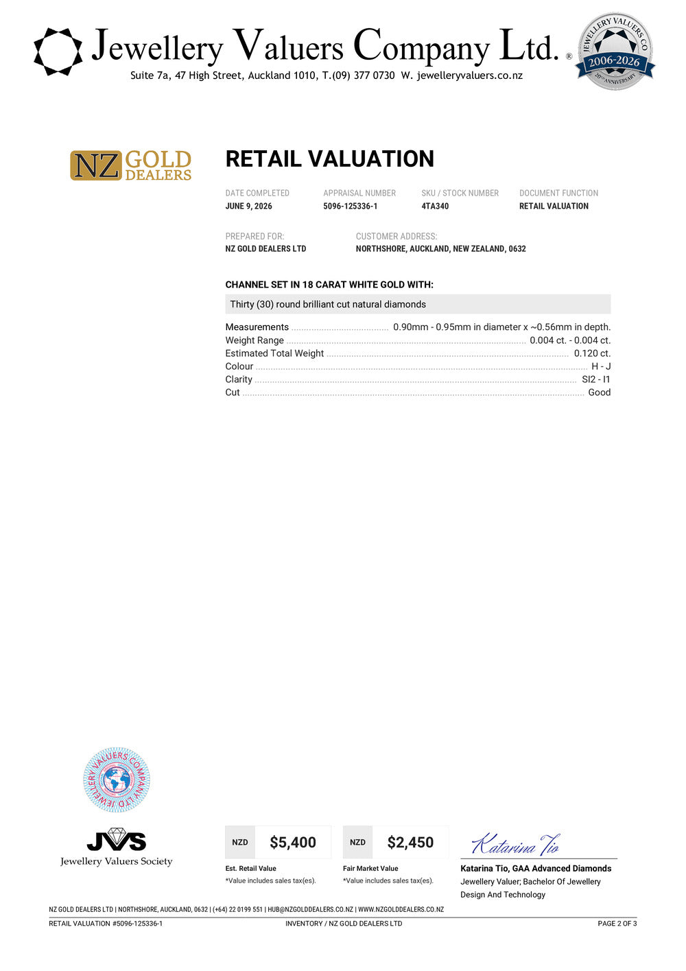 NZGD | 18ct White Gold Lusterline Regal Band Valuation $5,400