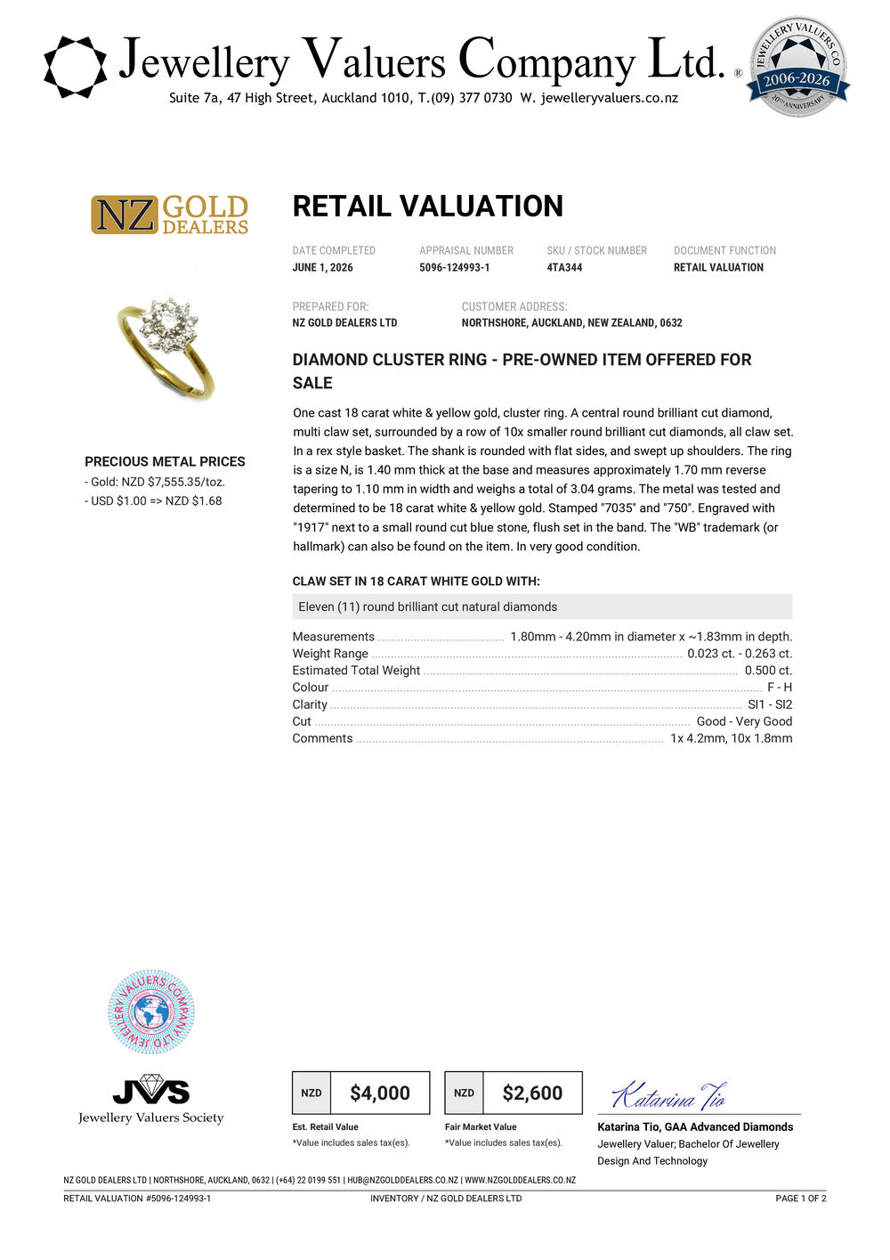 NZGD | 18ct Gold Celestia Bloom Ring Valuation $4,000
