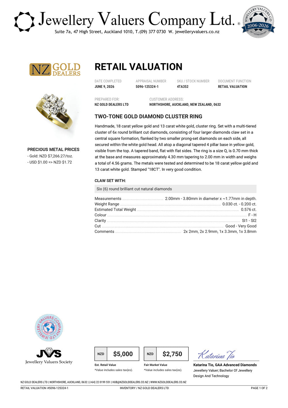 NZGD | 18ct Gold Artisan Diamond Atelier Ring Valuation $5,000