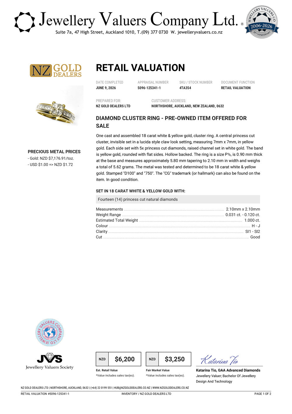 NZGD | 18ct Gold Princess Brilliance Ring Valuation $6,200
