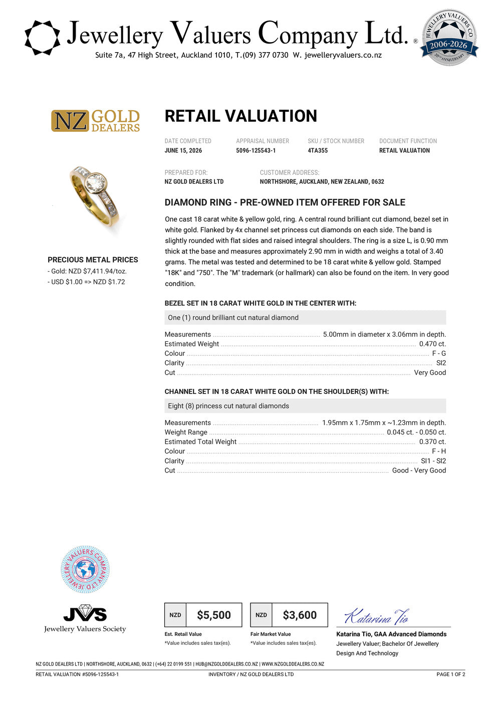 NZGD | 18ct Gold Starlit Horizon Ring Valuation $5,500