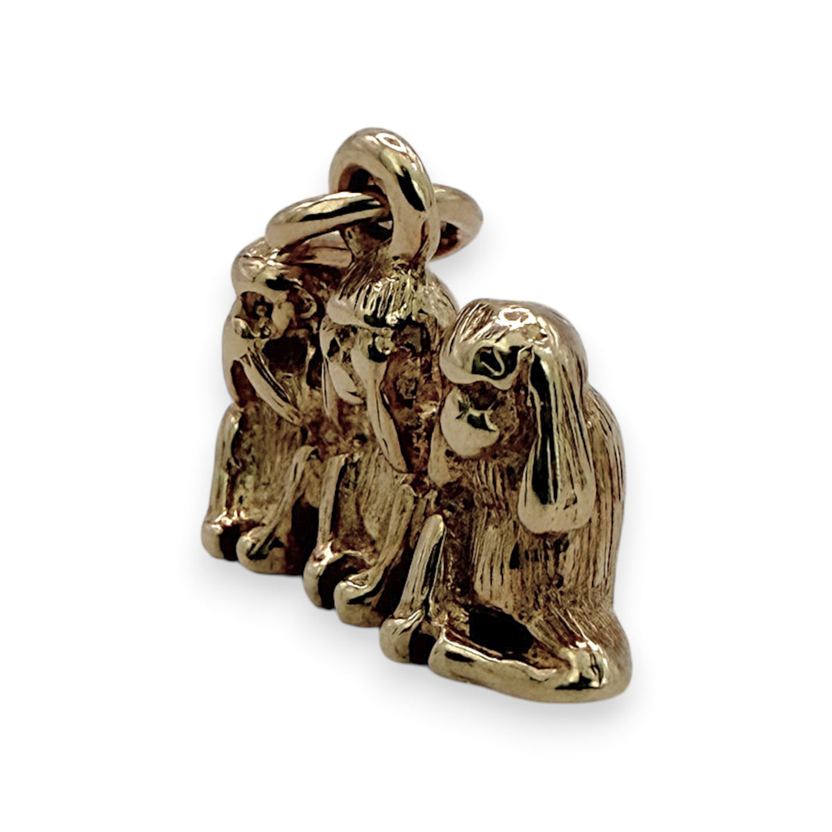 NZGD | 9ct Gold Three Wise Monkeys Charm Pendant 14.5mm