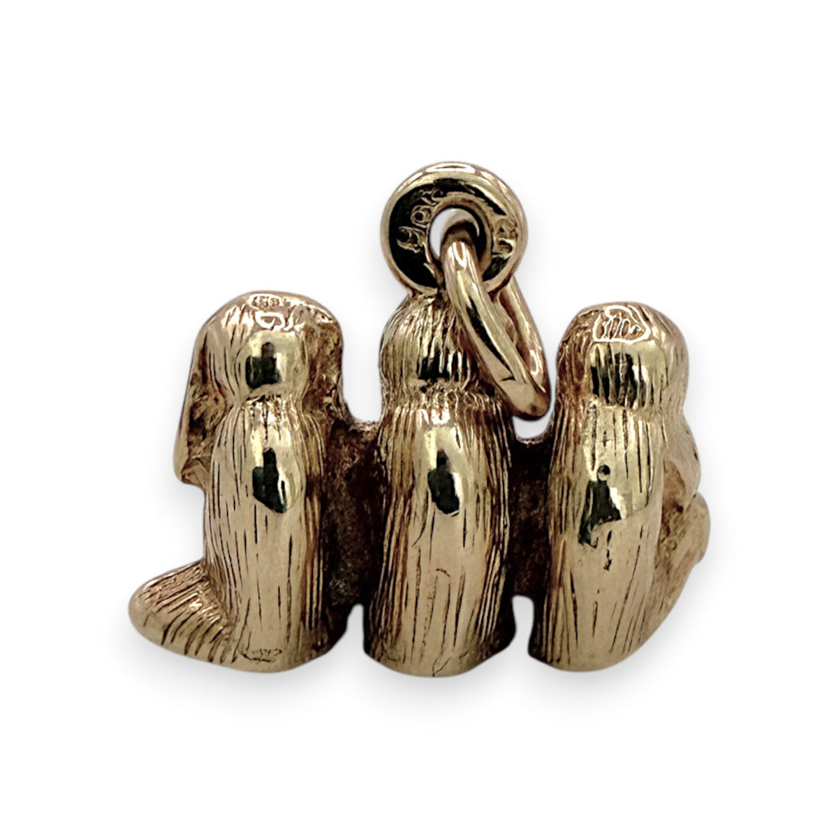 NZGD | 9ct Gold Three Wise Monkeys Charm Pendant 14.5mm