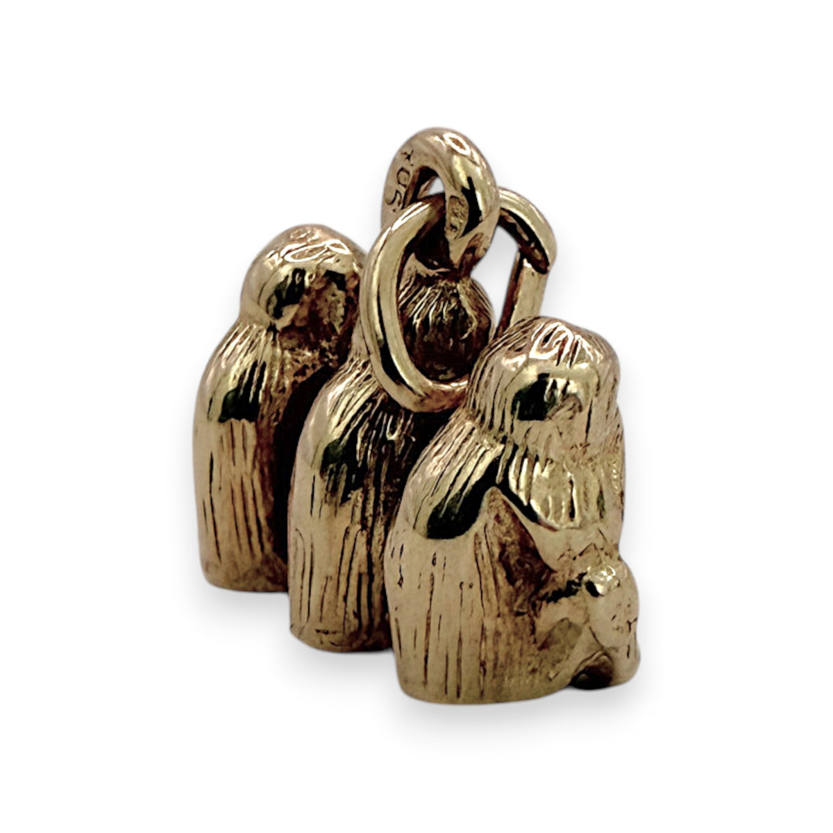 NZGD | 9ct Gold Three Wise Monkeys Charm Pendant 14.5mm