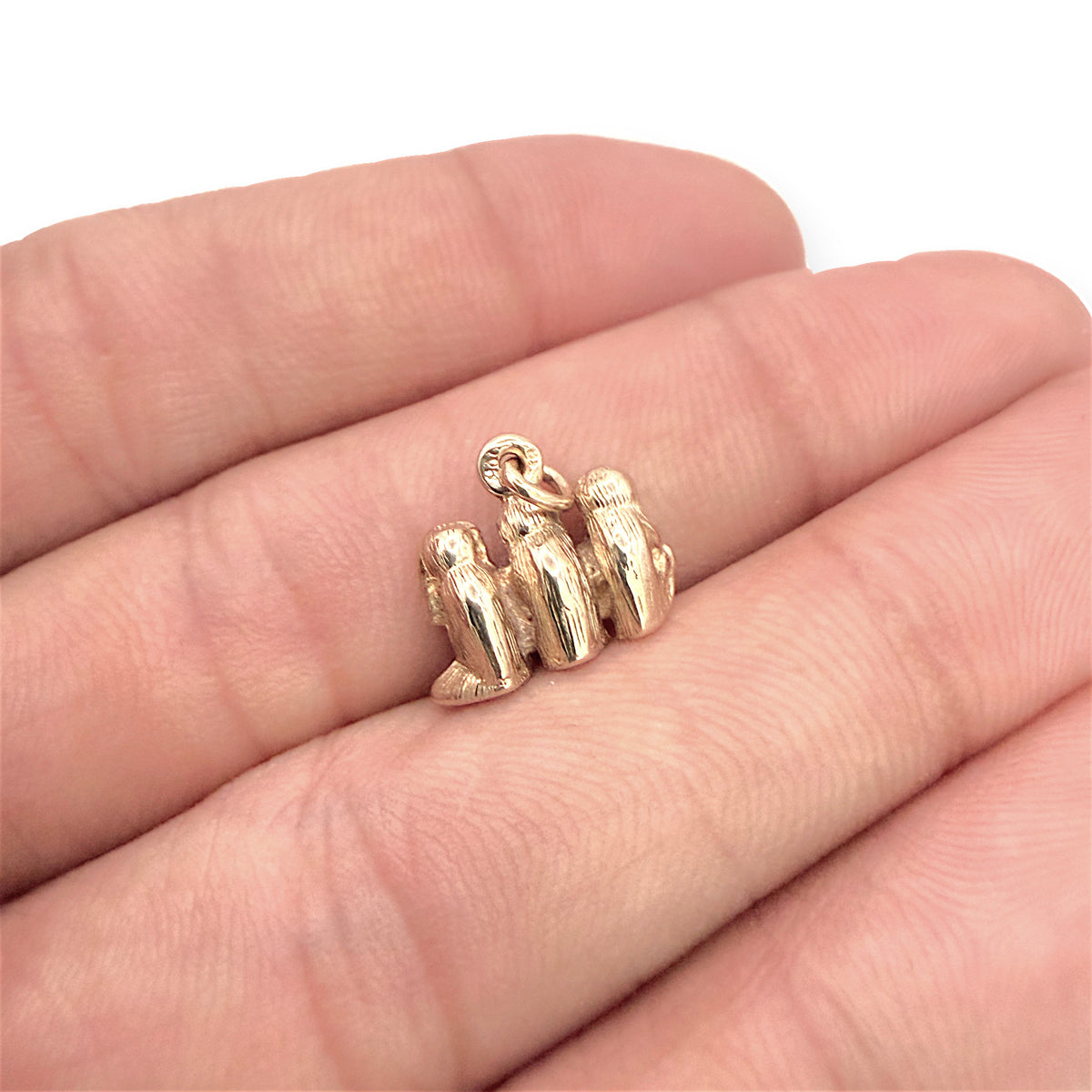 NZGD | 9ct Gold Three Wise Monkeys Charm Pendant 14.5mm