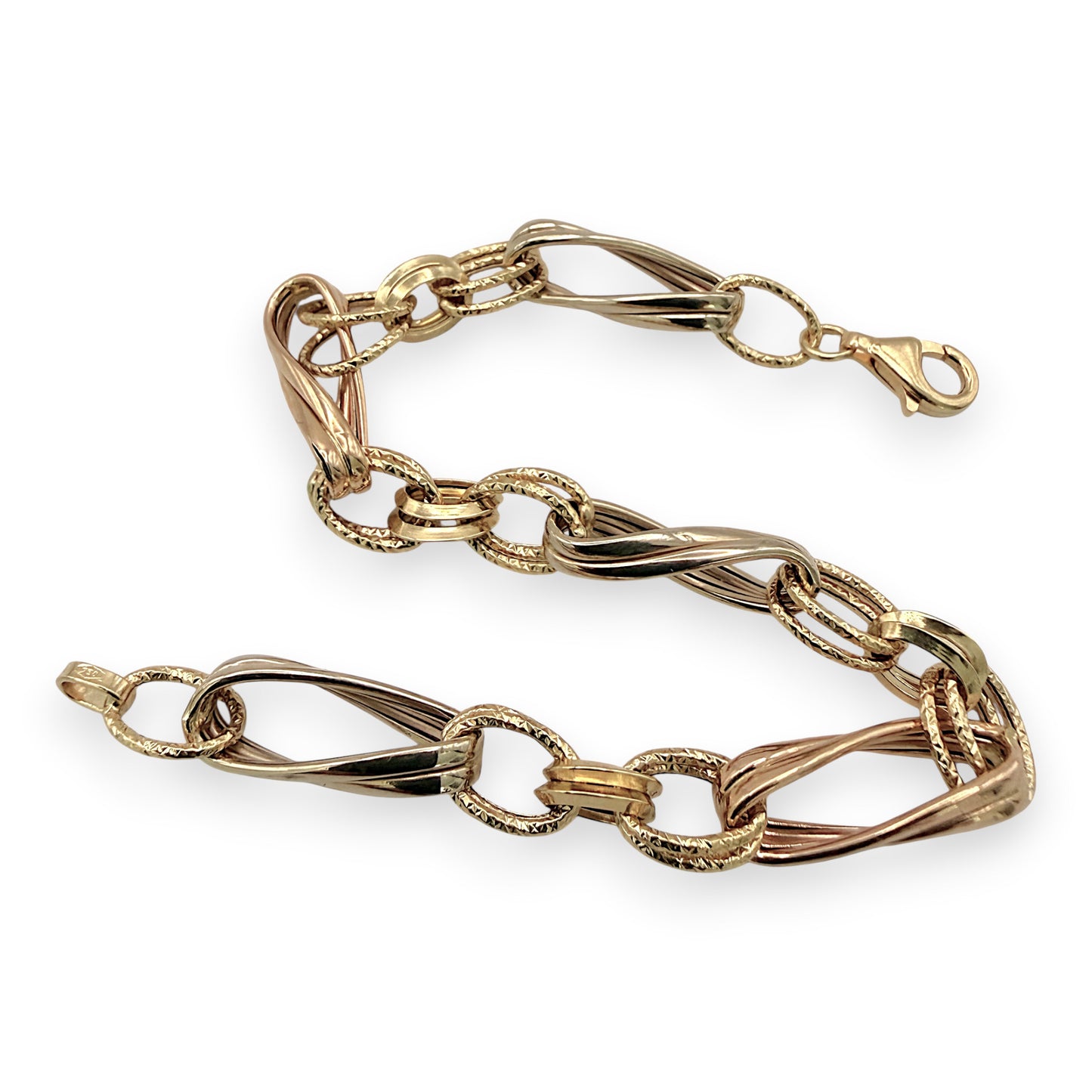 NZGD | 18ct Y/R Gold Twilight Dual‑Tone Twist‑Link Bracelet 19cm