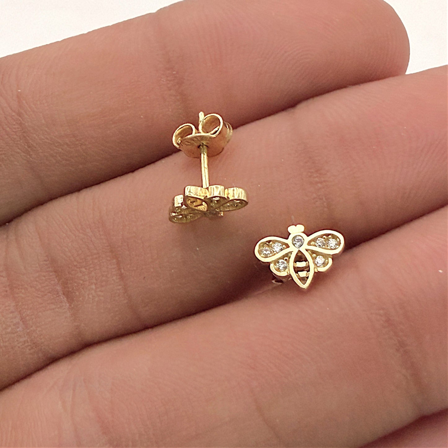 NZGD | 18ct Gold Celeste Bee Sparkle Stud Earrings 8.4mm