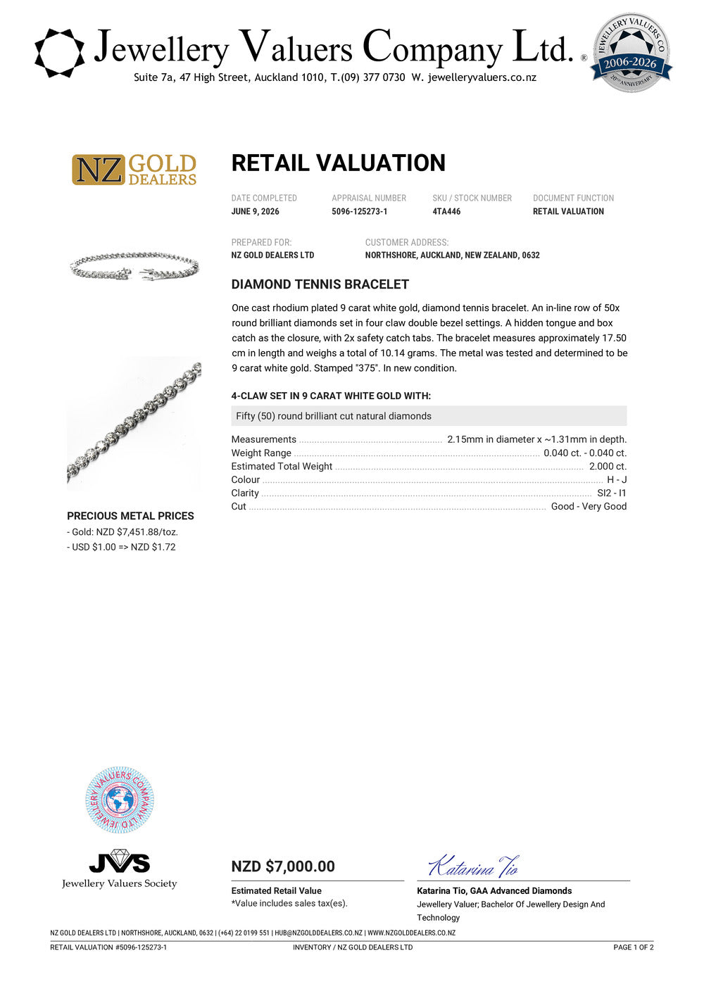 BRAND NEW | 9ct White Gold Diamond Éclat Tennis Bracelet Valuation $7,000