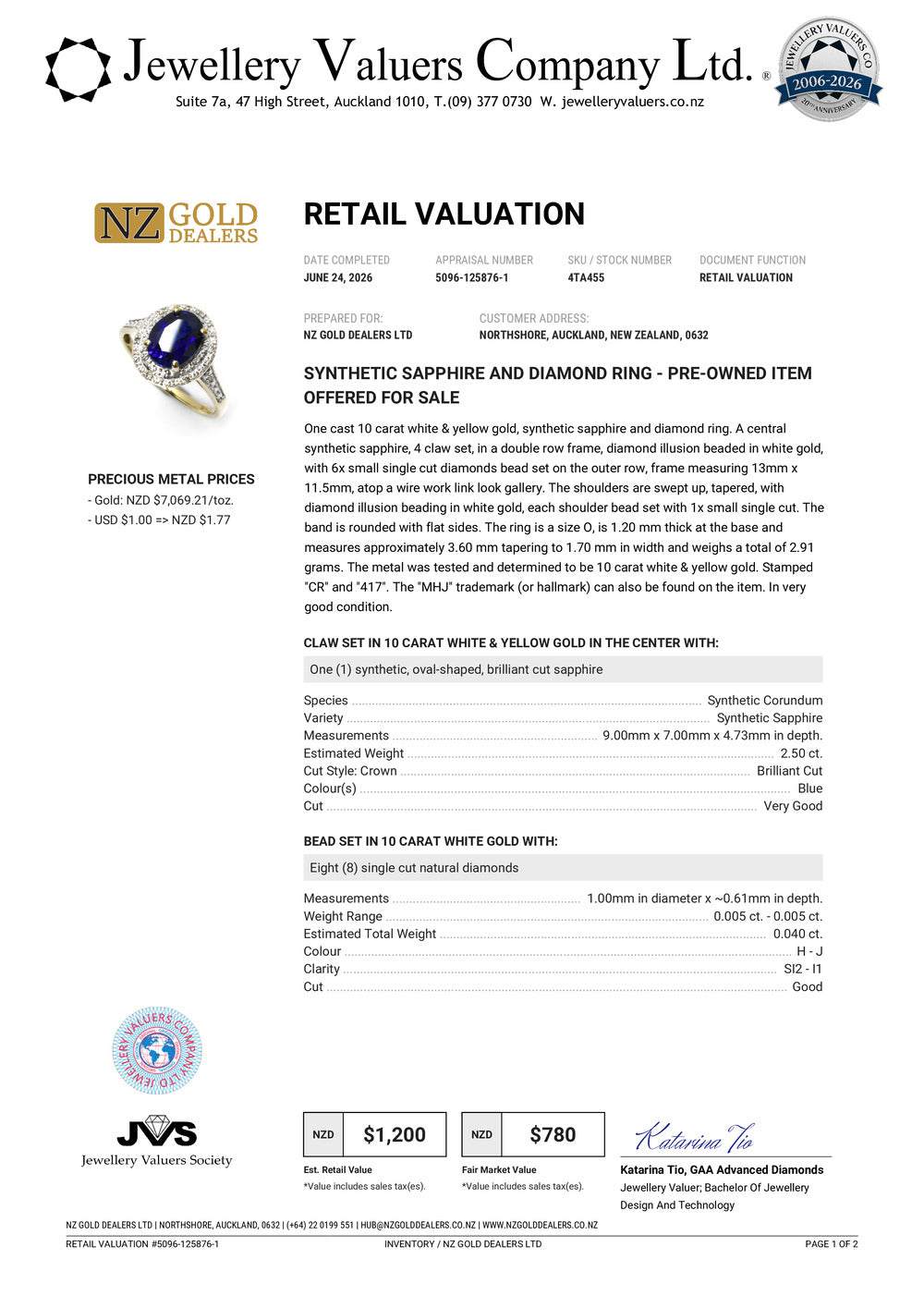 NZGD | 10ct Gold MICHAEL HILL Blue Aurora Ring Valuation $1,200