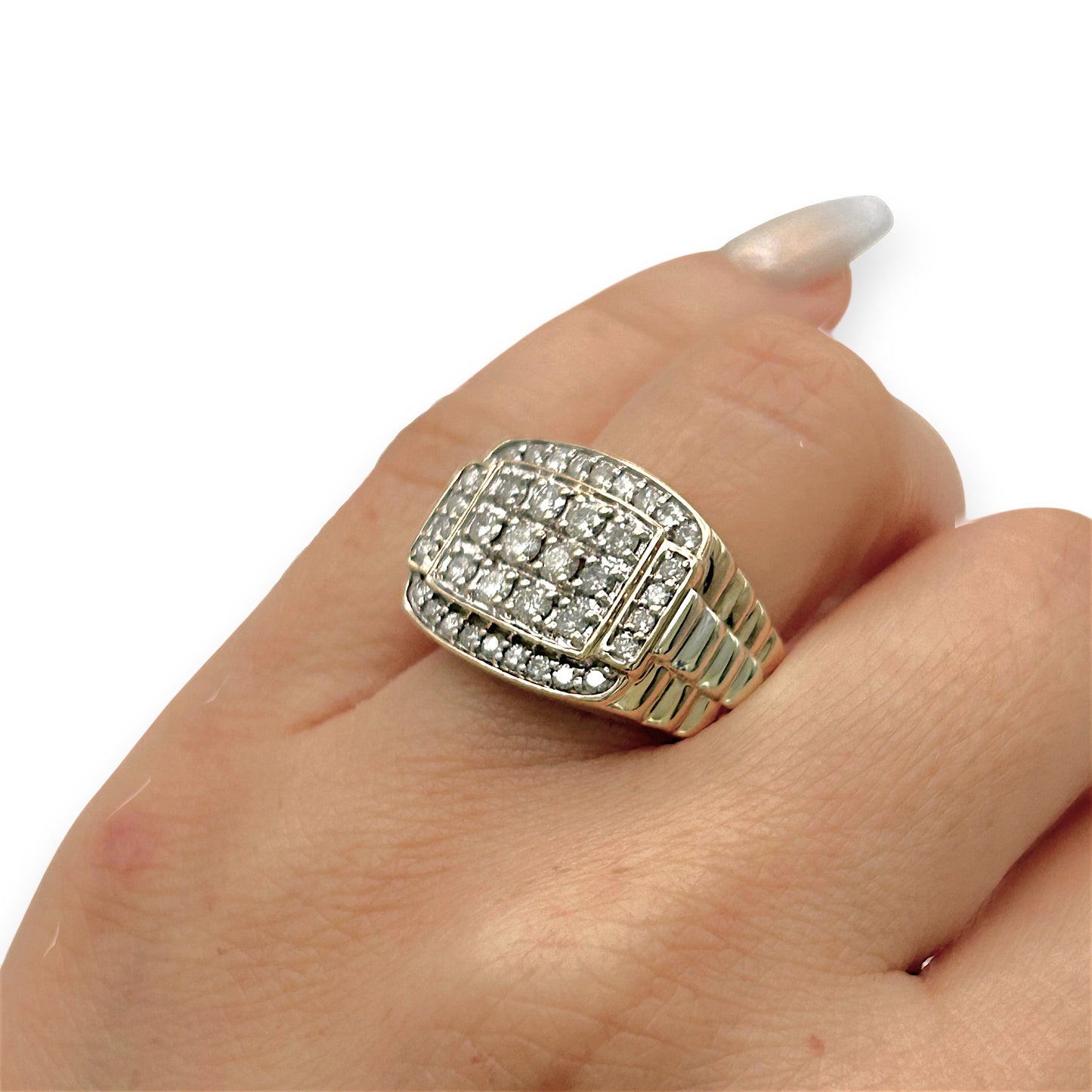 NZGD | 10ct Y/W Gold  Imperial Two‑Tone Diamond Signet Ring Valuation $5,000