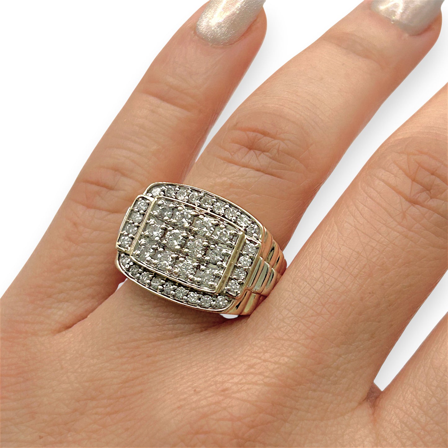 NZGD | 10ct Y/W Gold  Imperial Two‑Tone Diamond Signet Ring Valuation $5,000