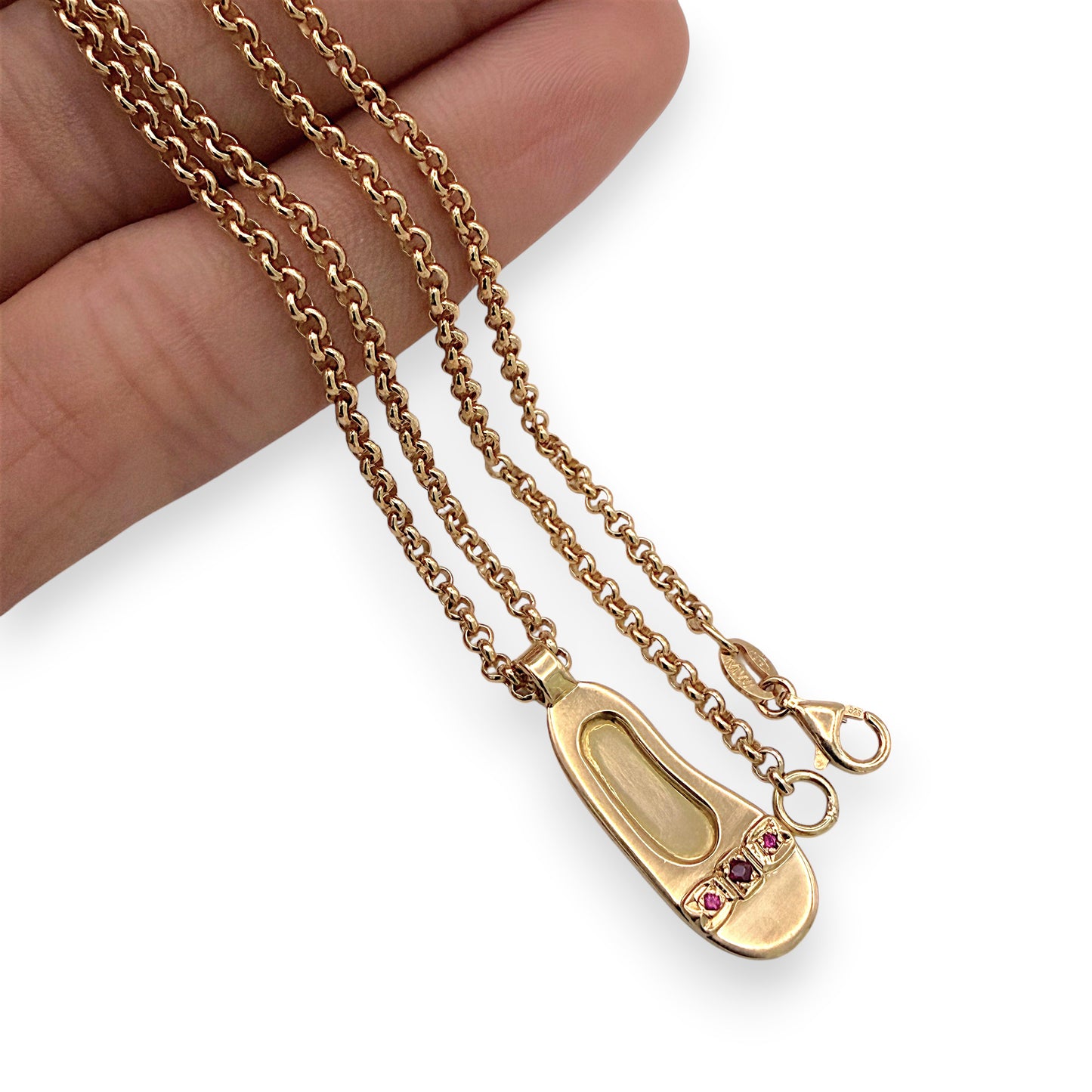NZGD | 9ct Gold Vintage Ruby Slipper Pendant Necklace 48cm