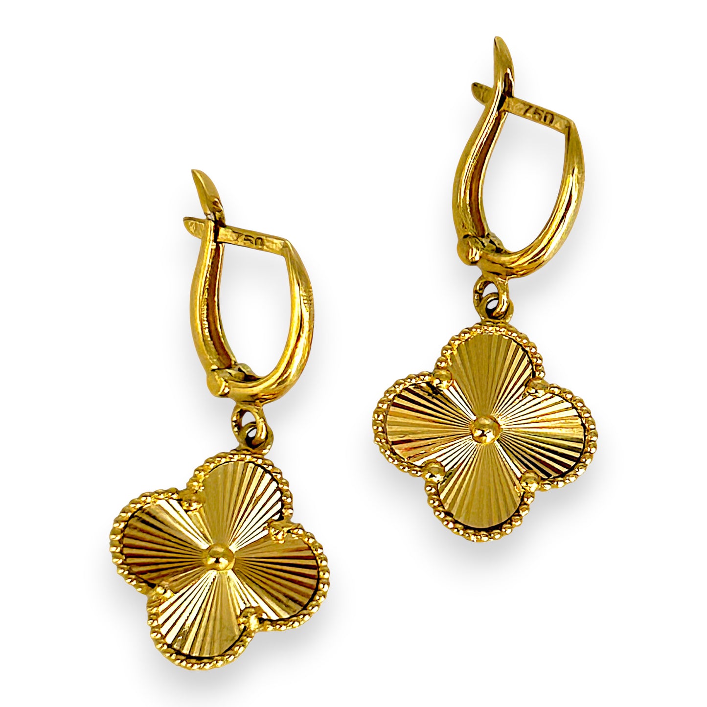 BRAND NEW | 18ct Gold Golden Clover Dangle Earrings