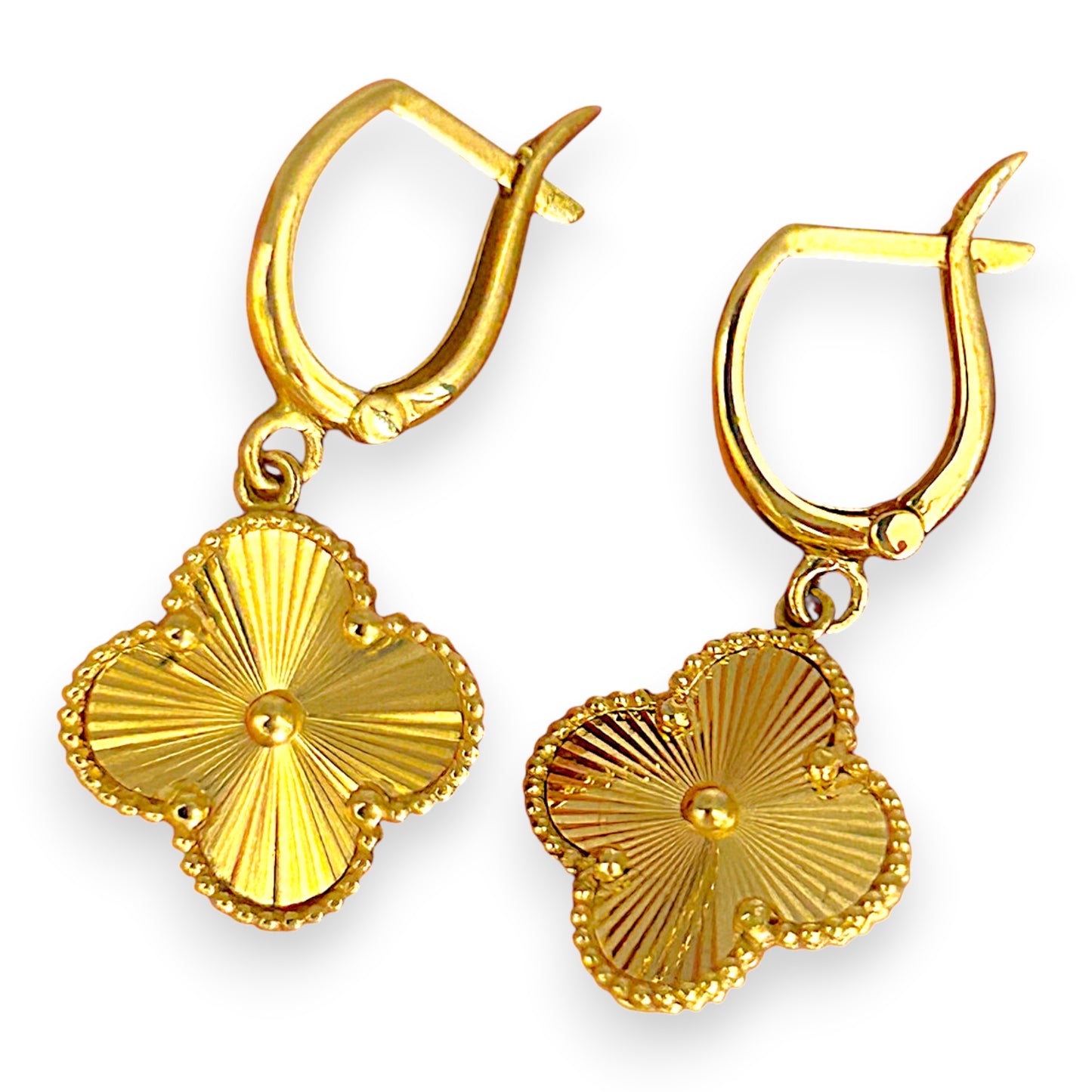 BRAND NEW | 18ct Gold Golden Clover Dangle Earrings