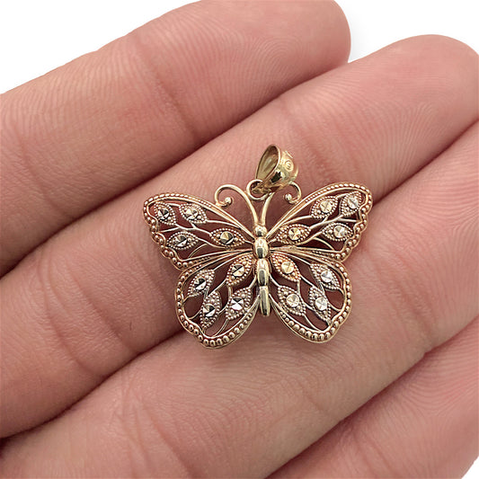 NZGD | 9ct Y/W Gold Monarch Butterfly Pendant 16.2mm