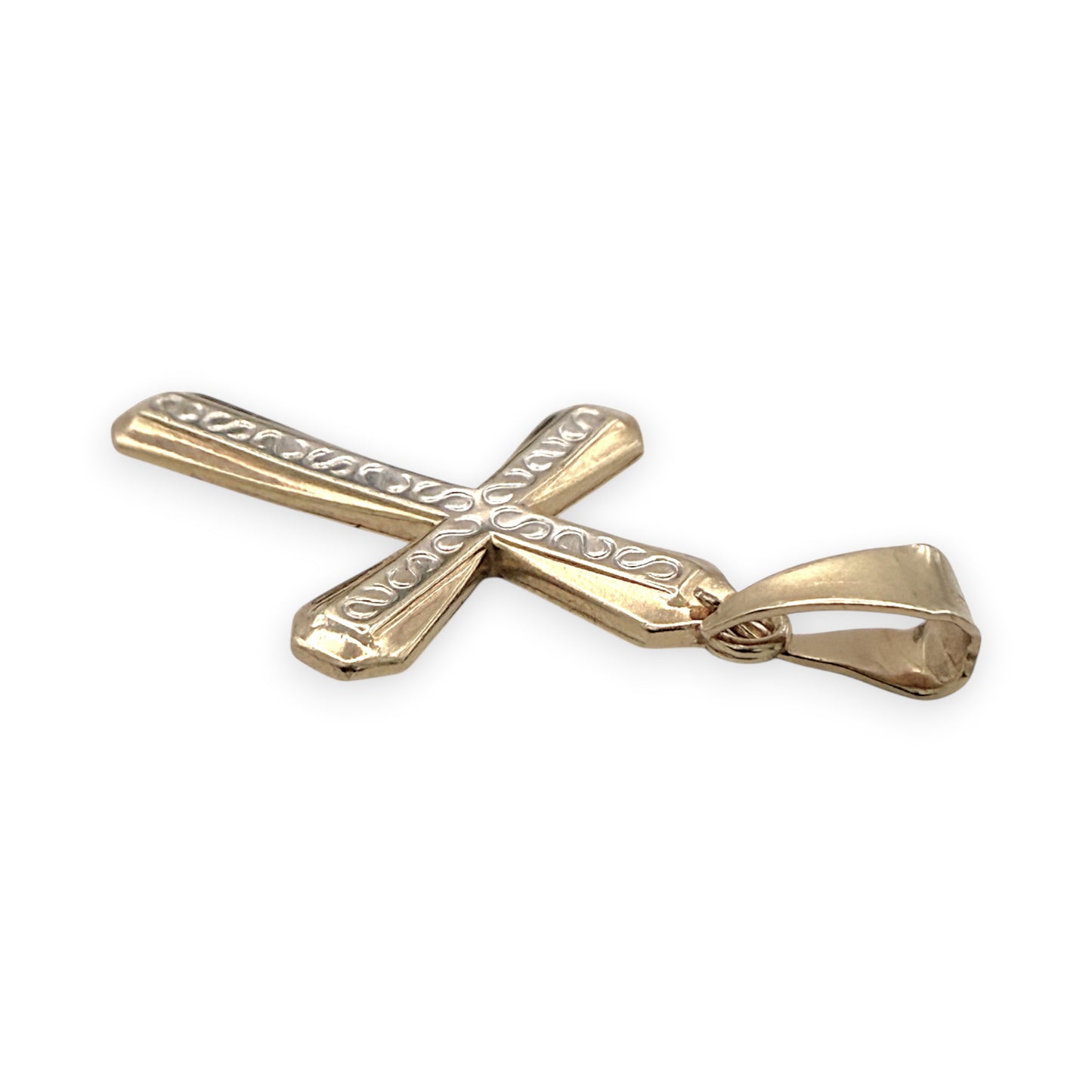 NZGD | 9ct Y/W Gold Radiant Dual‑Gold Cross Pendant 26.9mm