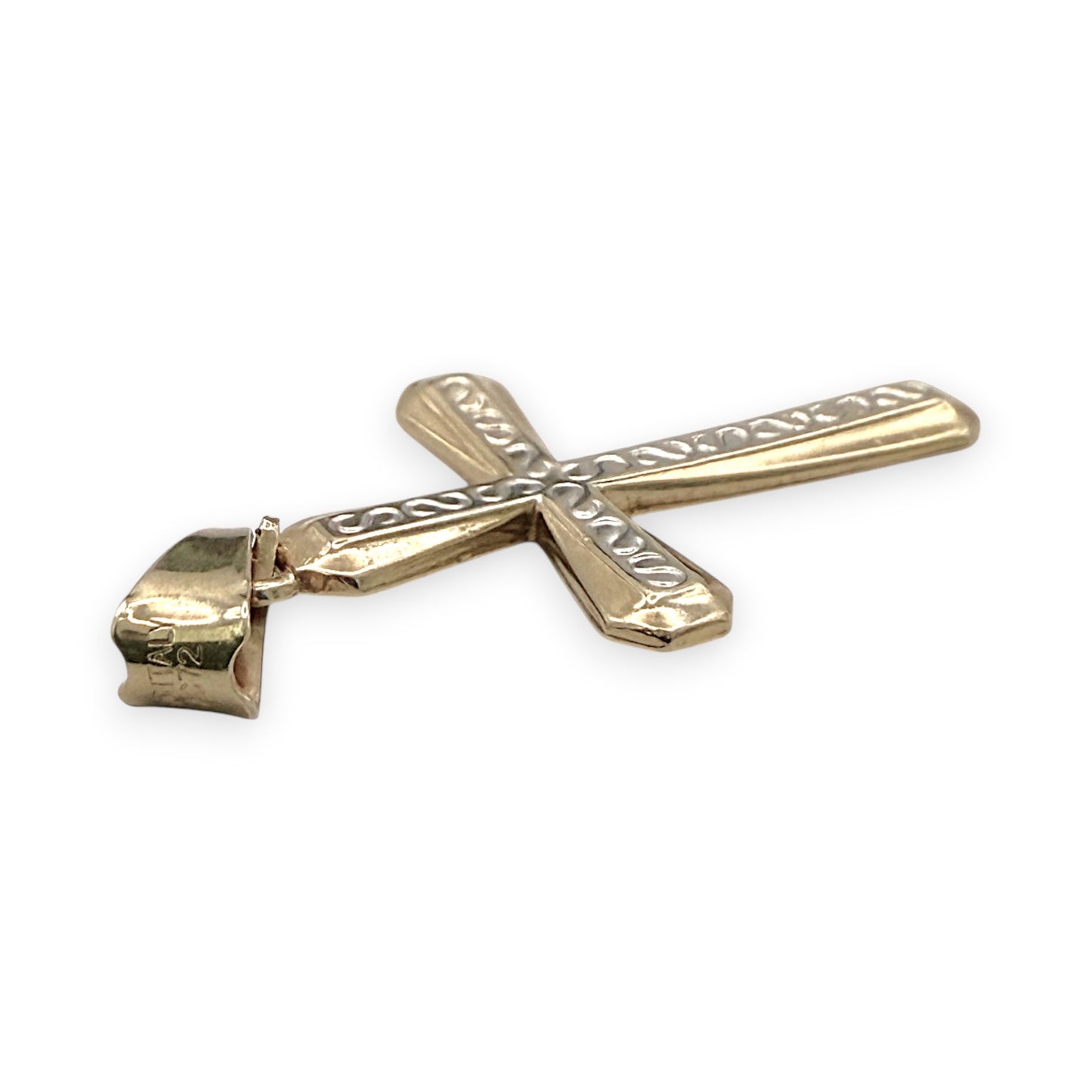 NZGD | 9ct Y/W Gold Radiant Dual‑Gold Cross Pendant 26.9mm