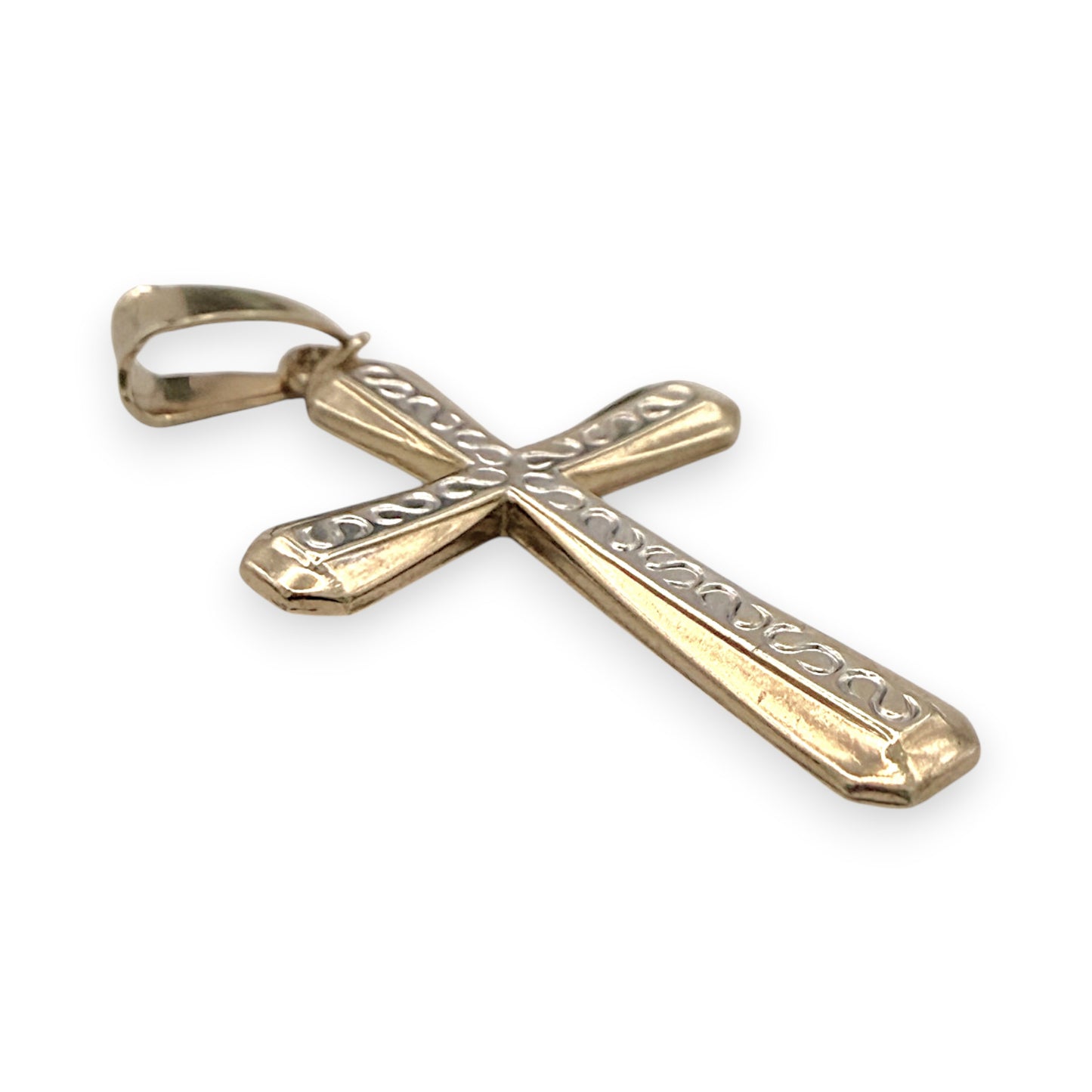 NZGD | 9ct Y/W Gold Radiant Dual‑Gold Cross Pendant 26.9mm