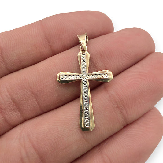 NZGD | 9ct Y/W Gold Radiant Dual‑Gold Cross Pendant 26.9mm