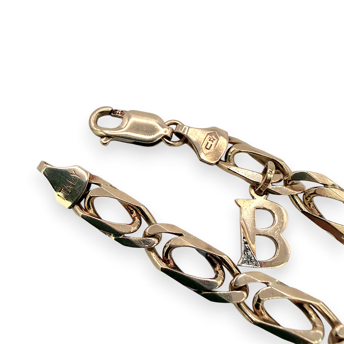 NZGD | 9ct Gold Italian Refined Bracelet with 'B" Initial Charm 19.5cm